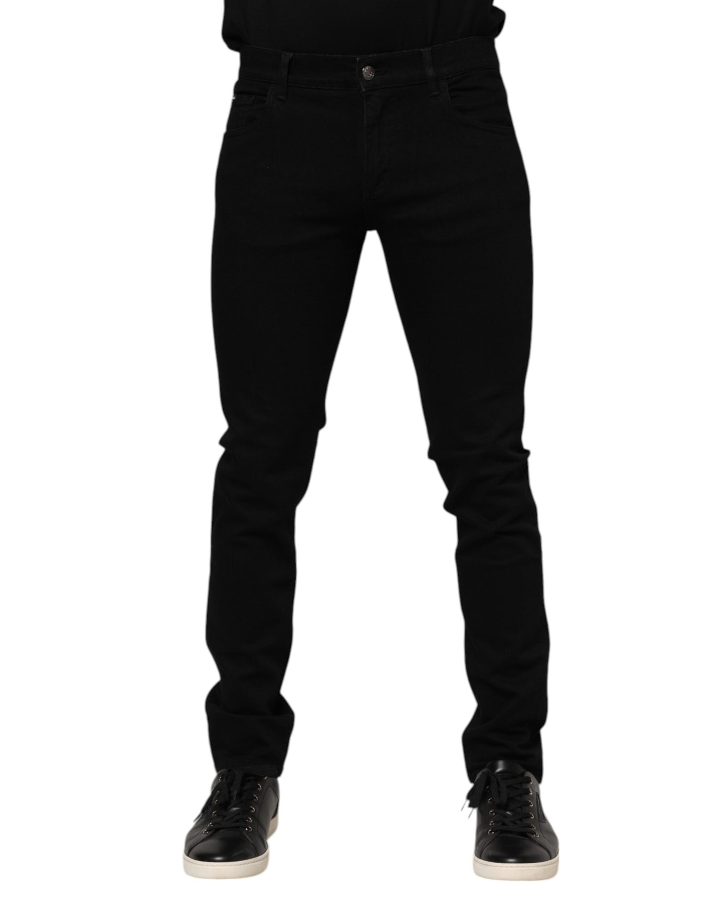 بنطلون جينز دولتشي آند غابانا أزرق داكن من القطن بشعار ذهبي