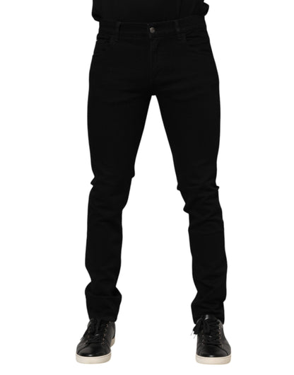 بنطلون جينز دولتشي آند غابانا أزرق داكن من القطن بشعار ذهبي