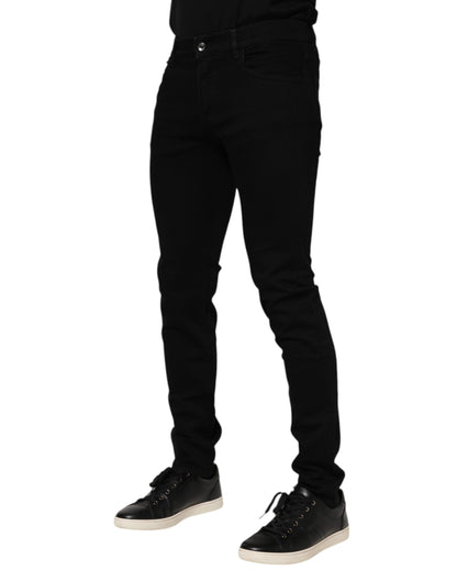 بنطلون جينز دولتشي آند غابانا أزرق داكن من القطن بشعار ذهبي