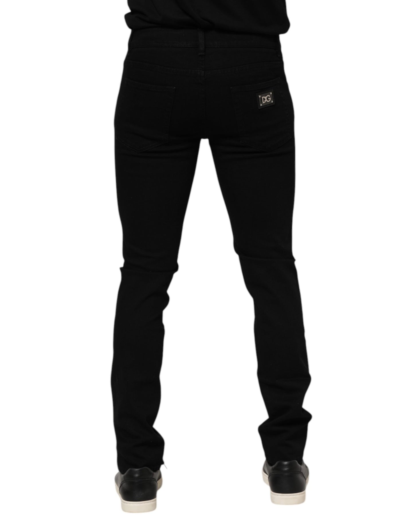 بنطلون جينز دولتشي آند غابانا أزرق داكن من القطن بشعار ذهبي