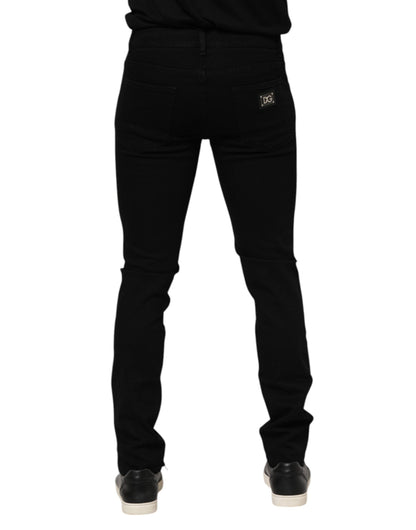 بنطلون جينز دولتشي آند غابانا أزرق داكن من القطن بشعار ذهبي