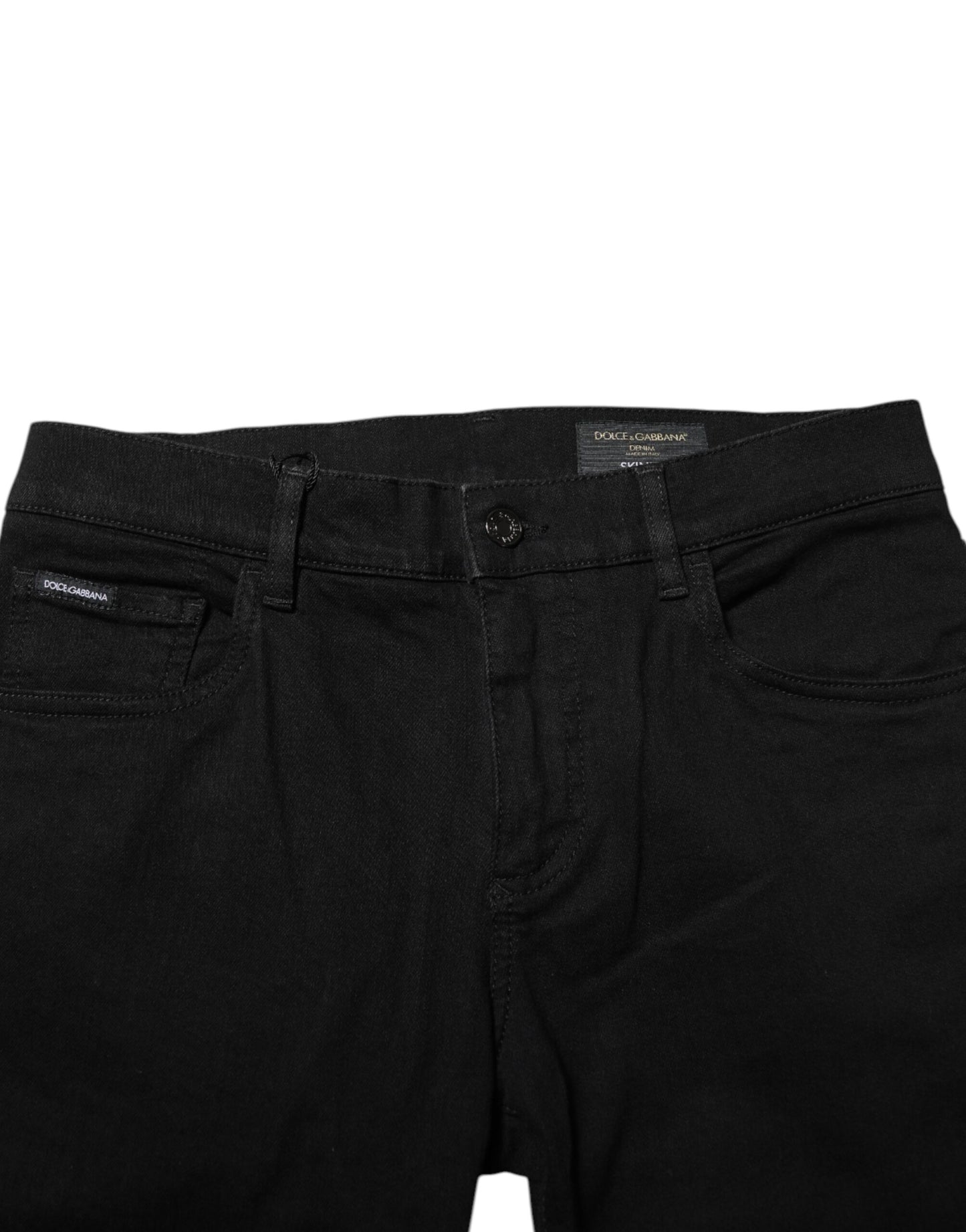 بنطلون جينز دولتشي آند غابانا أزرق داكن من القطن بشعار ذهبي