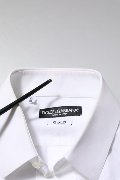 Dolce &amp; Gabbana – Weißes, langärmliges, formelles Hemd aus Baumwolle in GOLD
