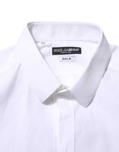 Dolce &amp; Gabbana – Weißes, langärmliges, goldenes Hemd aus Baumwolle