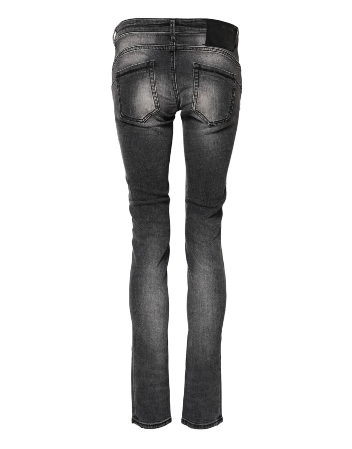 Acht Dunkelgraue Slim Fit Denim-Jeans aus Baumwolle mit niedriger Taille