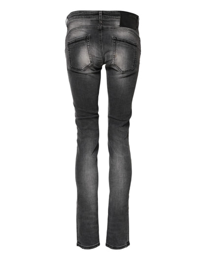 Acht Dunkelgraue Slim Fit Denim-Jeans aus Baumwolle mit niedriger Taille