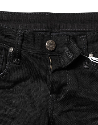 Acht – Schwarze Slim Fit-Jeans aus Baumwolle mit niedriger Taille