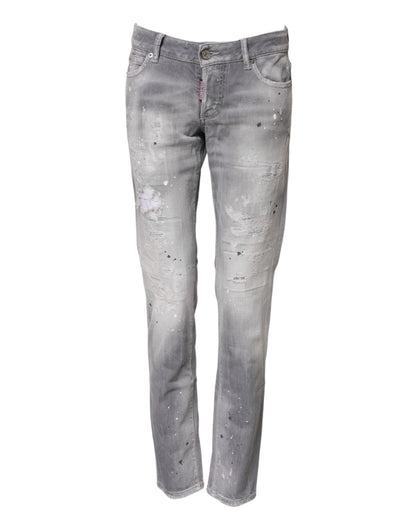Dsquared² Grau verwaschene Jeans mit mittelhohem Bund und konischem Schnitt