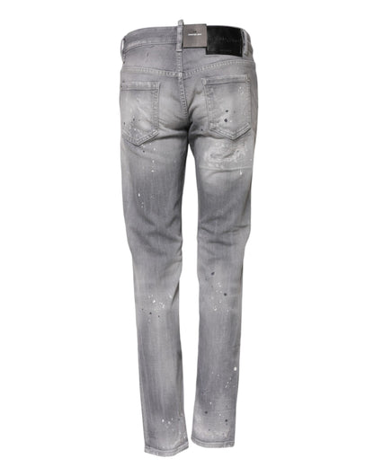 Dsquared² Grau verwaschene Jeans mit mittelhohem Bund und konischem Schnitt