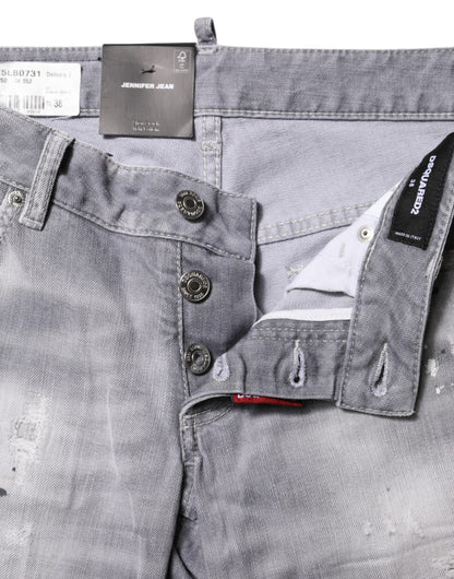 Dsquared² Grau verwaschene Jeans mit mittelhohem Bund und konischem Schnitt