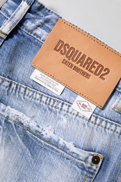 Dsquared² – Blau verwaschene Jeans mit hoher Taille und weitem Bein