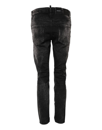 Dsquared² – Schwarze, verwaschene Tapered-Jeans aus Denim mit mittlerer Taille