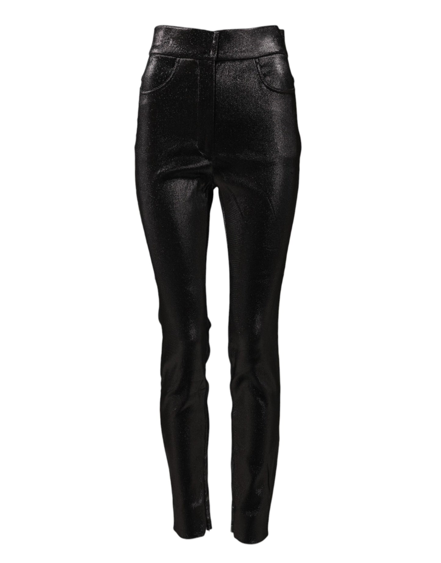 Dolce & Gabbana Black Cotton Stretch Silver Lurex Thread Pants