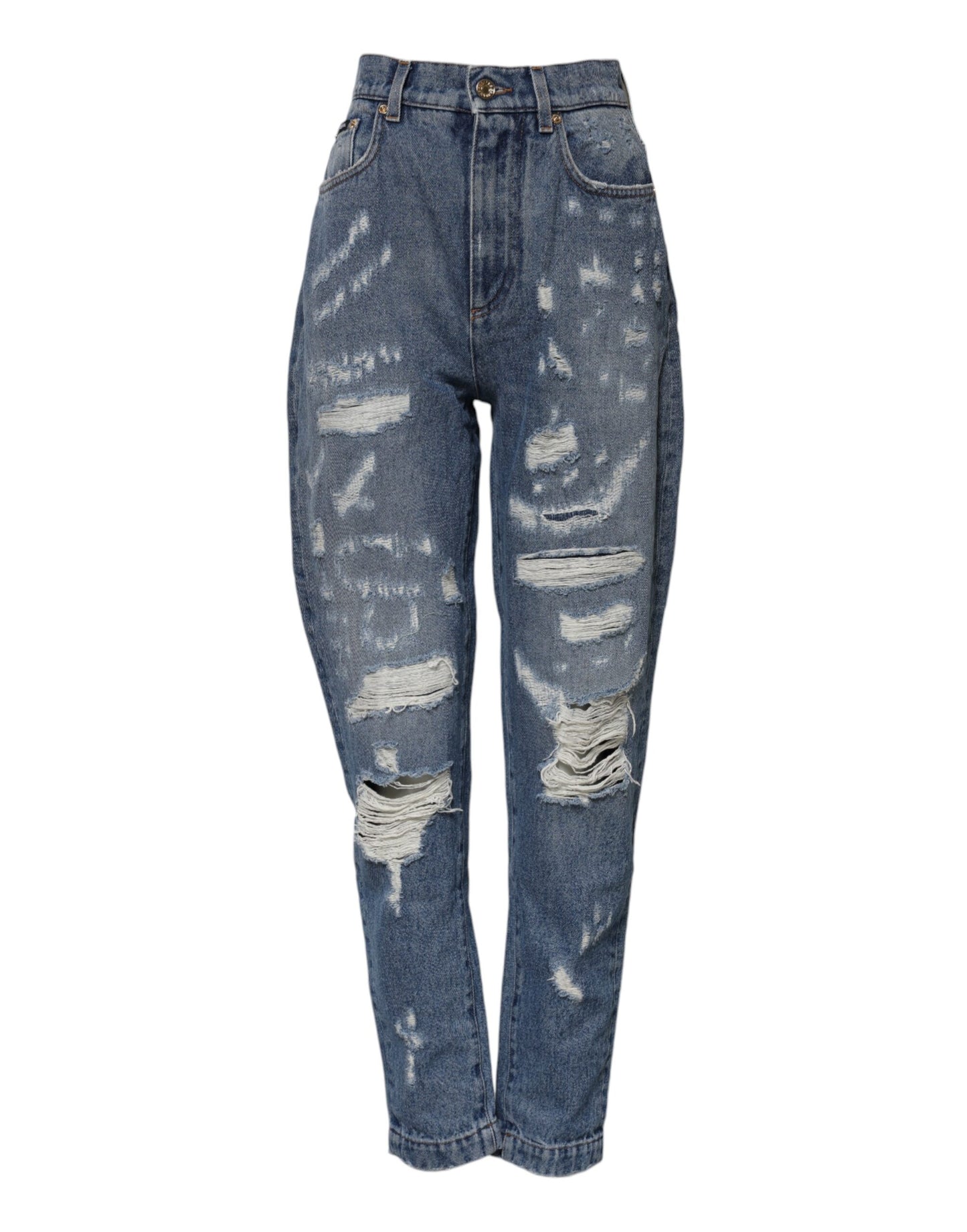 Dolce & Gabbana Blue Cotton Tattered High Waist Denim Jeans