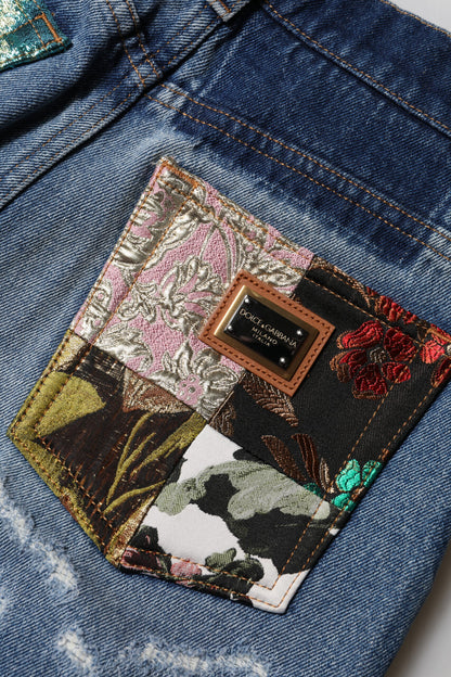 Dolce &amp; Gabbana – Zerfetzte Jeans aus blauer Baumwolle mit hoher Taille