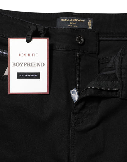 Dolce & Gabbana Black Boyfriend Cotton Mid Waist Denim Jeans