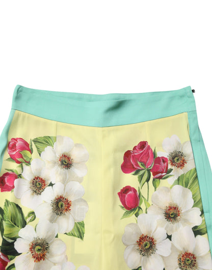 Dolce &amp; Gabbana Leggings aus gelber Seide mit Blumenmuster