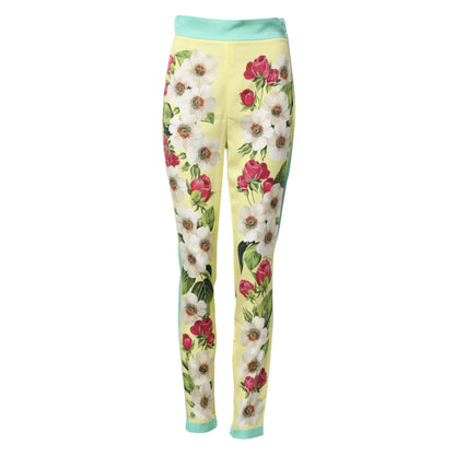 Dolce &amp; Gabbana Leggings aus gelber Seide mit Blumenmuster