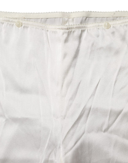 Dolce &amp; Gabbana – Konische Hose aus elfenbeinfarbener Seide mit hoher Taille