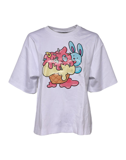 Dolce &amp; Gabbana – Weißes Baumwoll-T-Shirt mit Rundhalsausschnitt und grafischem Print