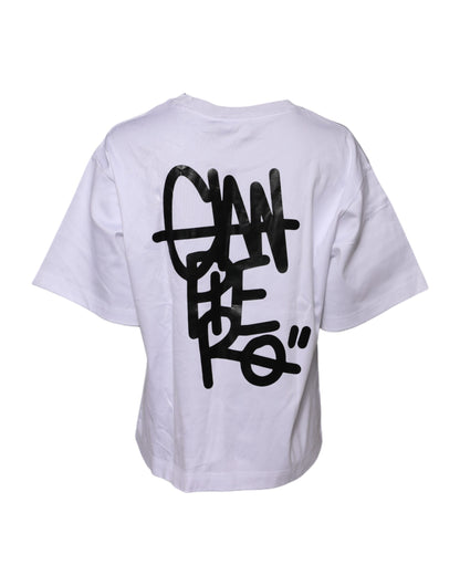 Dolce &amp; Gabbana – Weißes Baumwoll-T-Shirt mit Rundhalsausschnitt und grafischem Print