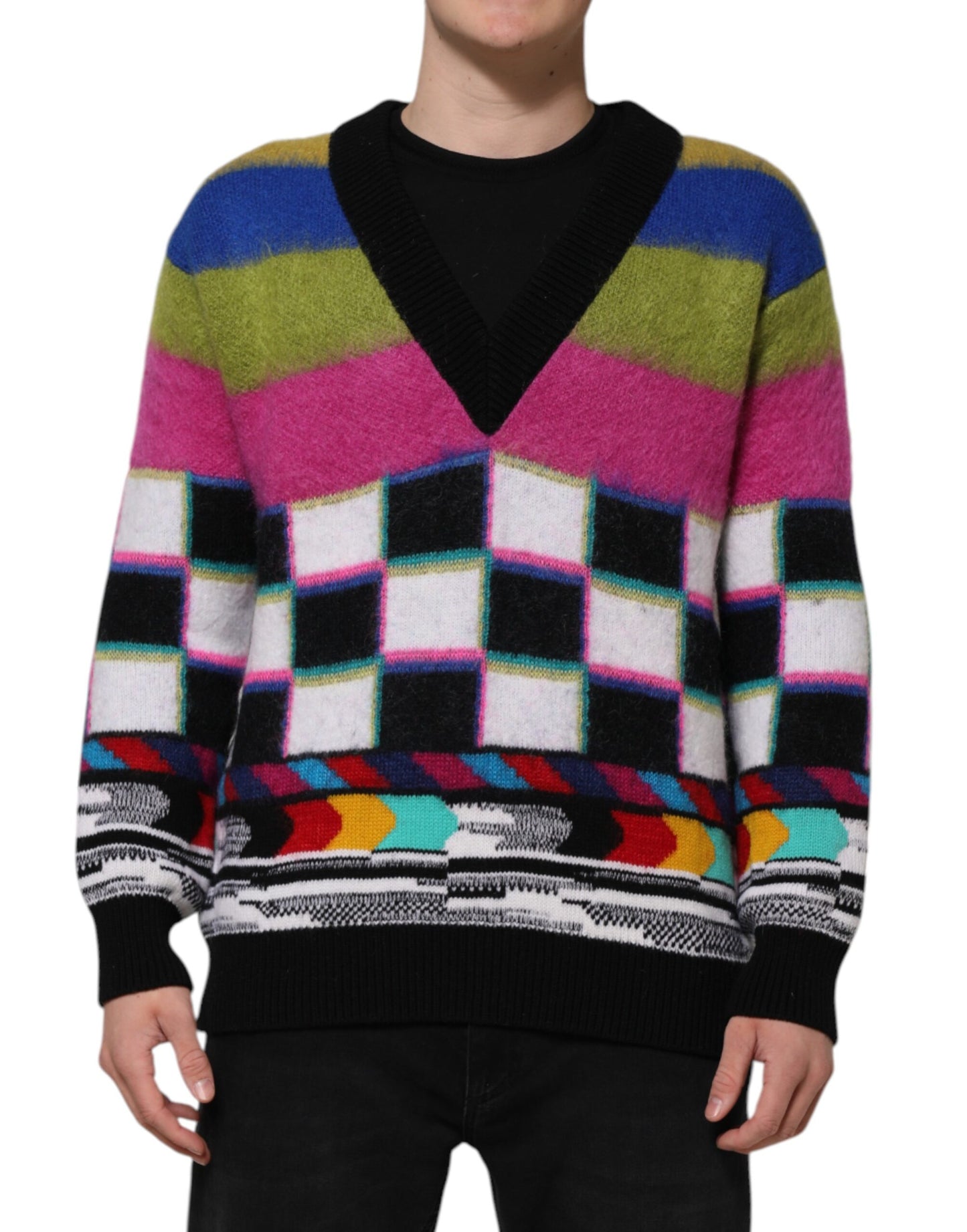 Dolce &amp; Gabbana – Mehrfarbiger Pullover mit Glitch-Design