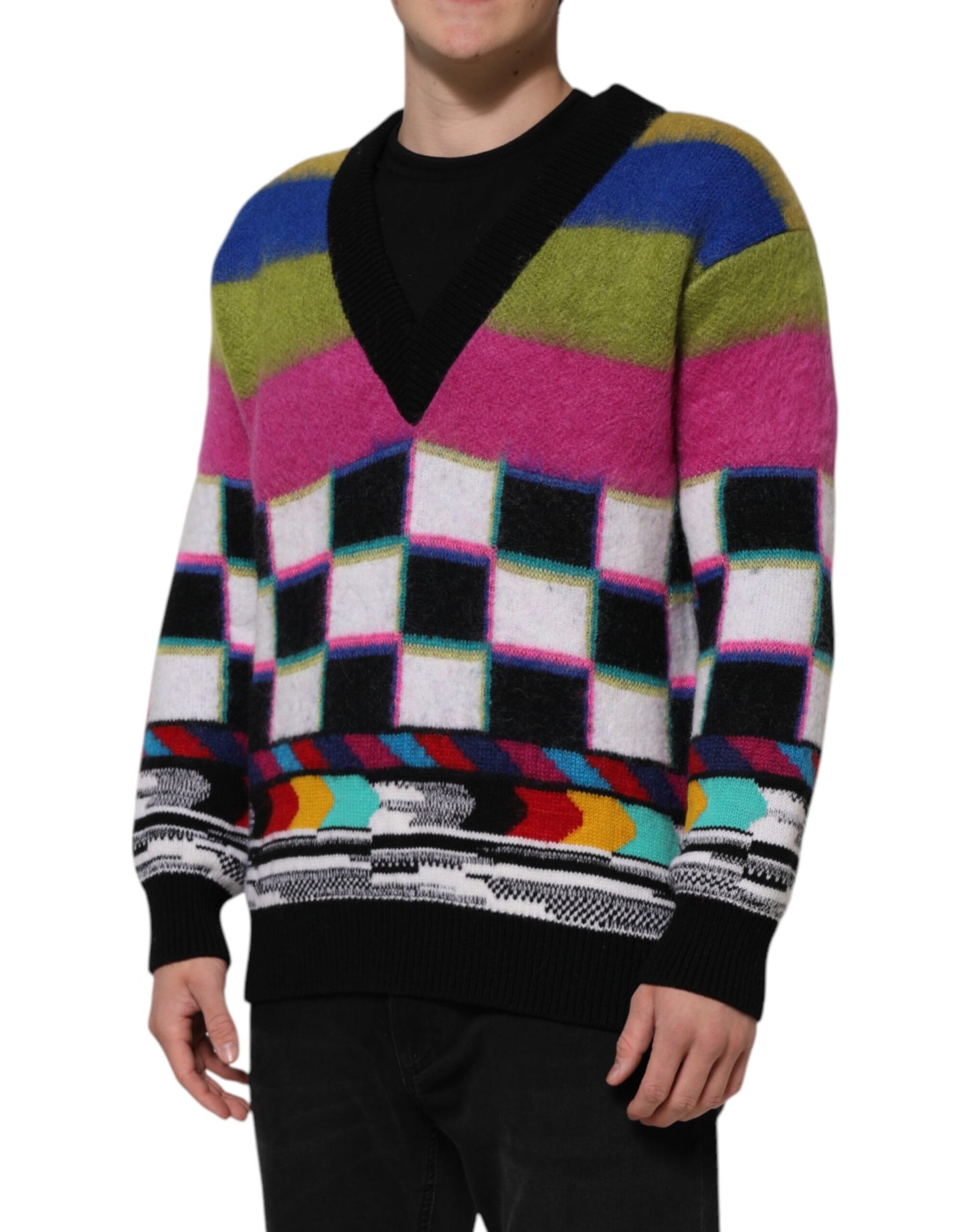 Dolce &amp; Gabbana – Mehrfarbiger Pullover mit Glitch-Design