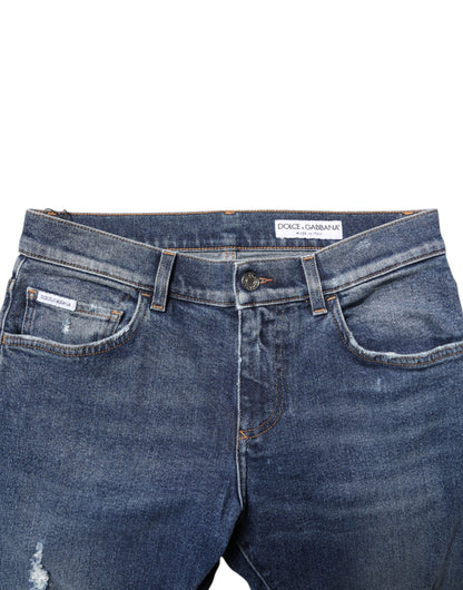 Dolce & Gabbana Blue Washed Skinny Cotton Tattered Denim Jeans