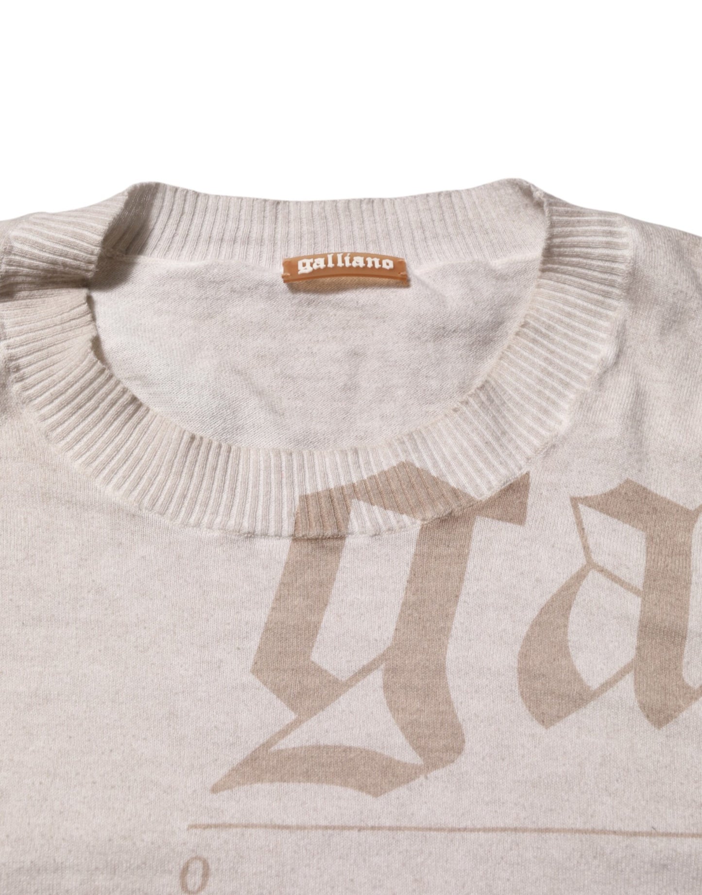 John Galliano Beige bedruckter Rundhalspullover mit langen Ärmeln für Herren