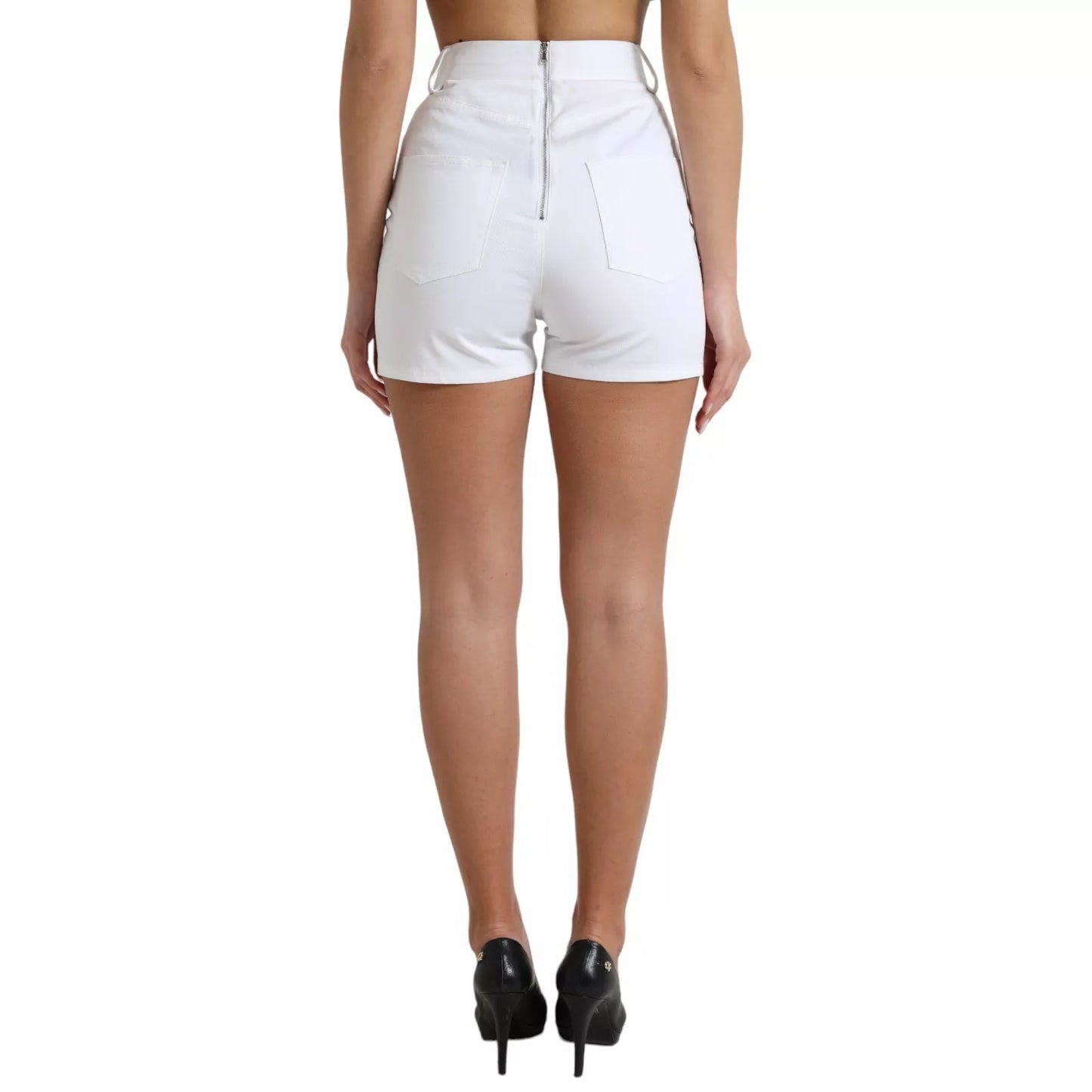 Dolce &amp; Gabbana – Weiße Hotpants-Shorts mit hoher Taille und Spitze vorne