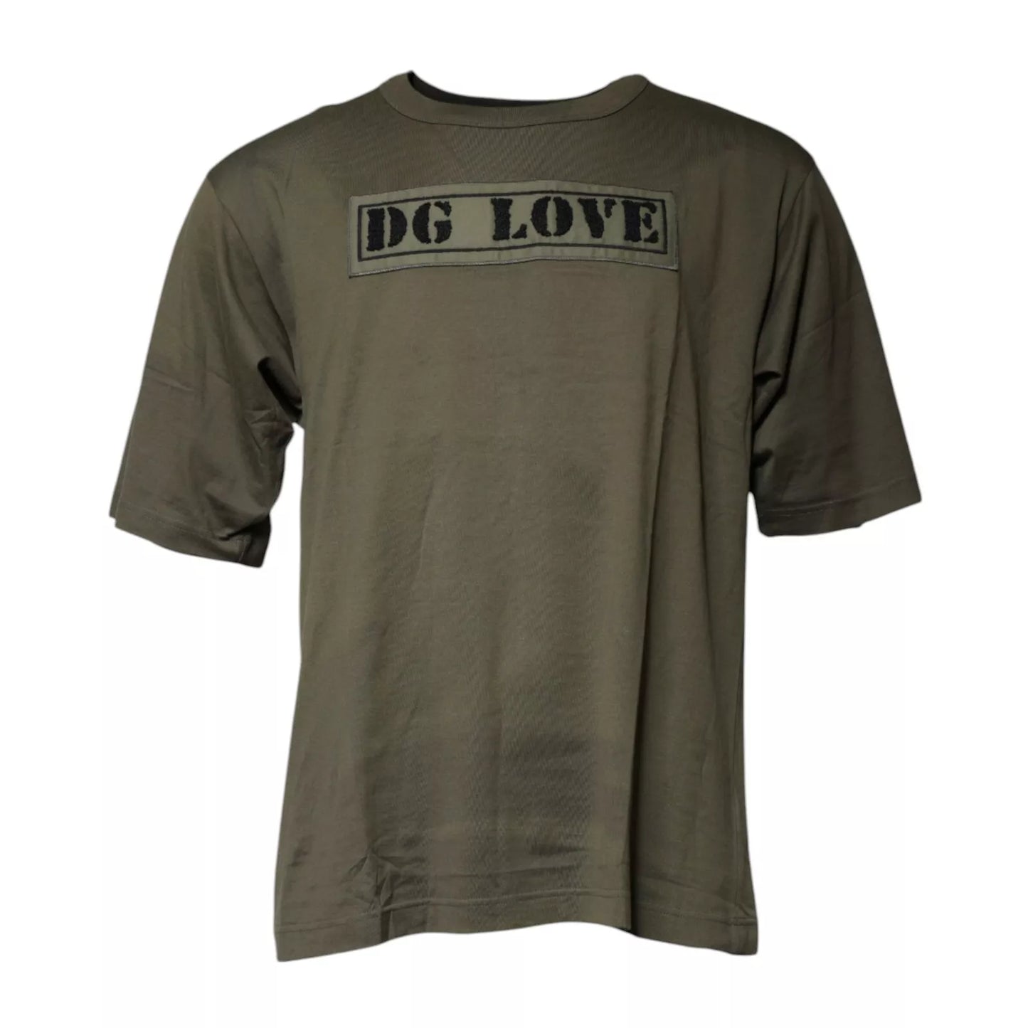 Dolce &amp; Gabbana – T-Shirt aus Baumwolle mit Rundhalsausschnitt „DG Love“ in Armeegrün