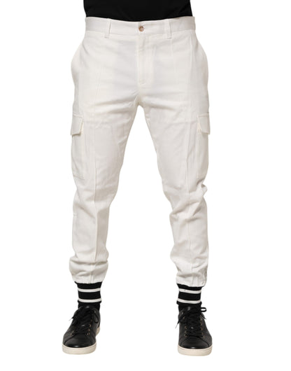 Dolce & Gabbana White Cotton Jogger Cargo Skinny Men Pants