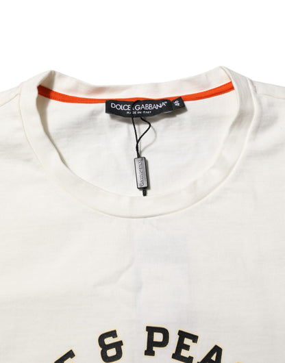 Dolce &amp; Gabbana Weißes Love Peace Baumwoll-T-Shirt für Herren mit Rundhalsausschnitt