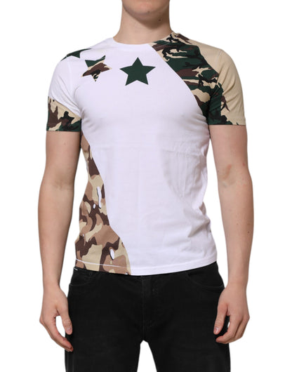Dolce &amp; Gabbana Weißes Camouflage-T-Shirt aus Baumwolle für Herren mit Rundhalsausschnitt