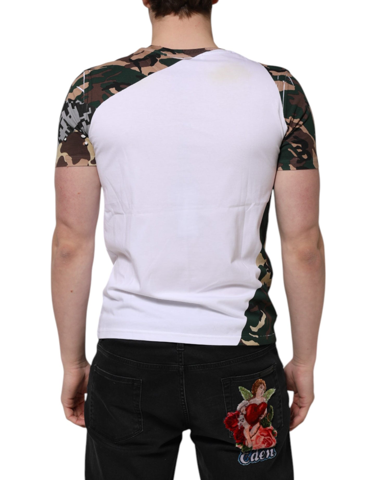 Dolce &amp; Gabbana Weißes Camouflage-T-Shirt aus Baumwolle für Herren mit Rundhalsausschnitt