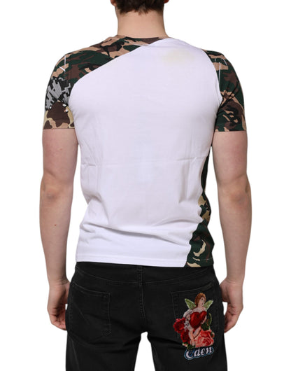 Dolce &amp; Gabbana Weißes Camouflage-T-Shirt aus Baumwolle für Herren mit Rundhalsausschnitt