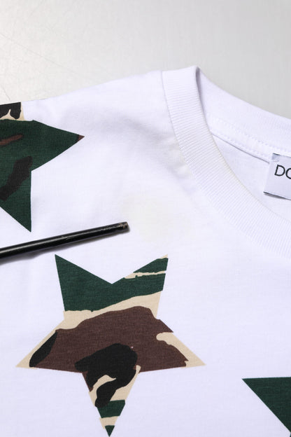 Dolce &amp; Gabbana Weißes Camouflage-T-Shirt aus Baumwolle für Herren mit Rundhalsausschnitt