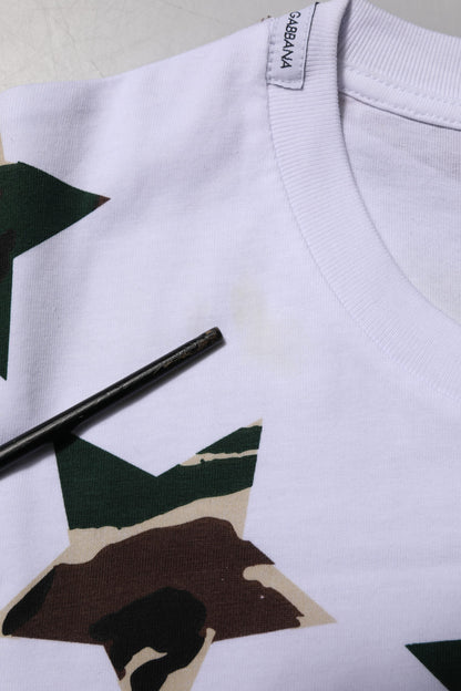 Dolce &amp; Gabbana Weißes Camouflage-T-Shirt aus Baumwolle für Herren mit Rundhalsausschnitt
