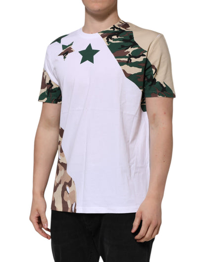 Dolce &amp; Gabbana Weißes Camouflage-T-Shirt aus Baumwolle für Herren mit Rundhalsausschnitt