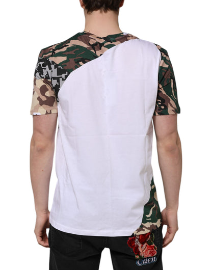 Dolce &amp; Gabbana Weißes Camouflage-T-Shirt aus Baumwolle für Herren mit Rundhalsausschnitt