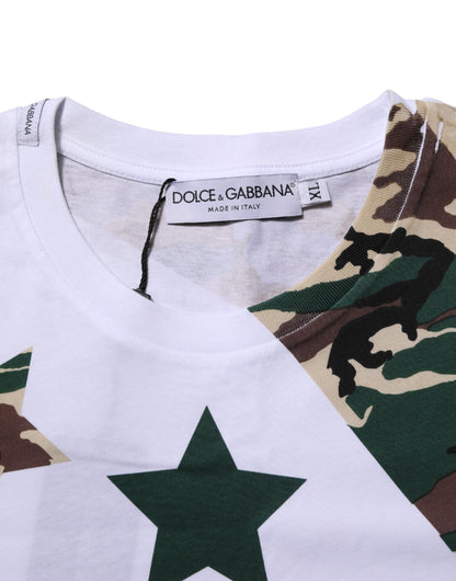 Dolce &amp; Gabbana Weißes Camouflage-T-Shirt aus Baumwolle für Herren mit Rundhalsausschnitt