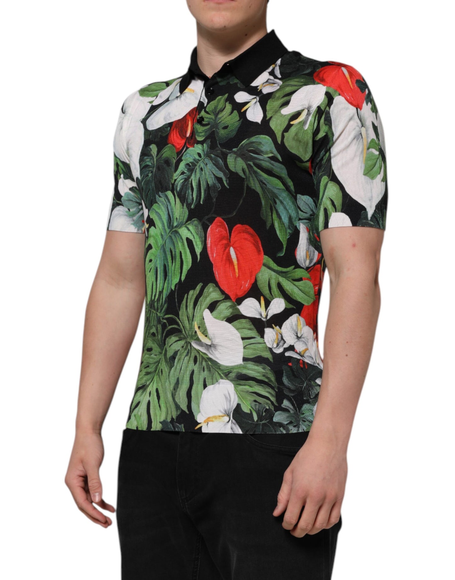Dolce &amp; Gabbana – Mehrfarbiges Poloshirt aus Seide mit Blumenmuster und Kragen
