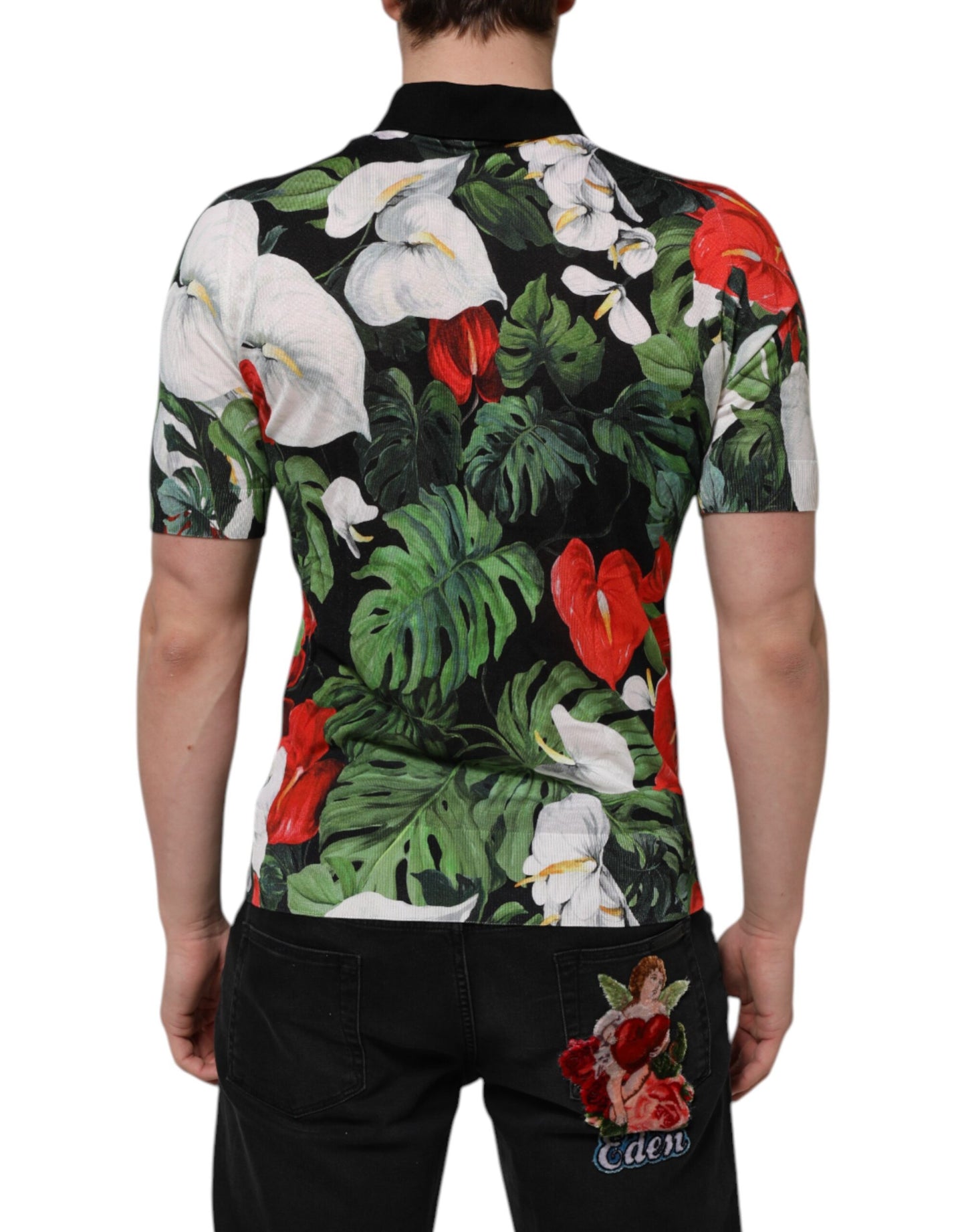 Dolce &amp; Gabbana – Mehrfarbiges Poloshirt aus Seide mit Blumenmuster und Kragen
