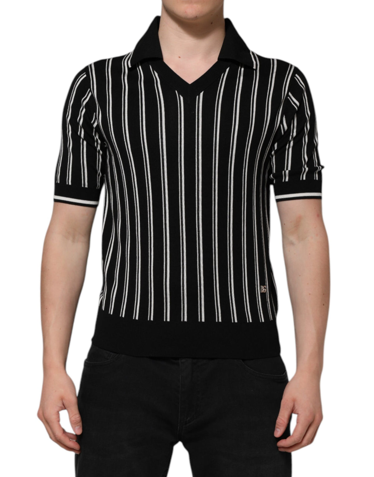 Dolce &amp; Gabbana – Poloshirt mit Kragen und schwarzen und weißen Streifen