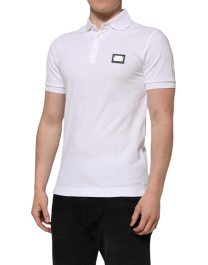 Dolce & Gabbana White Logo Short Sleeve Collared Polo T-shirt