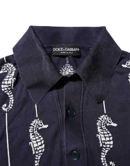 Dolce &amp; Gabbana – Dunkelblaues Poloshirt mit Seepferdchen-Kragen