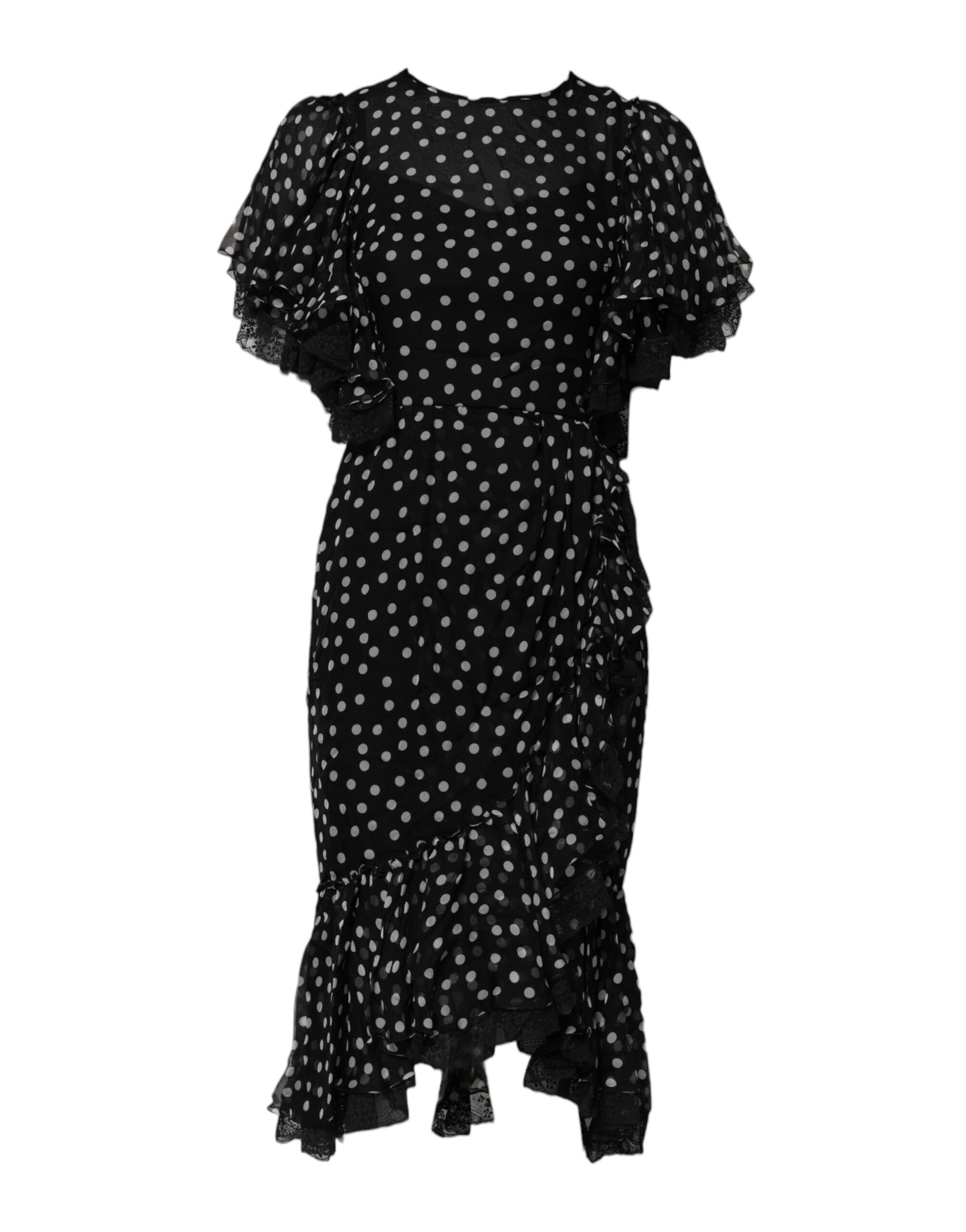 Dolce & Gabbana Black White Lace Polka Dot Chiffon Dress