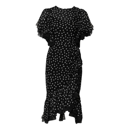 Dolce &amp; Gabbana – Chiffonkleid mit schwarzen und weißen Spitzen und Punkten