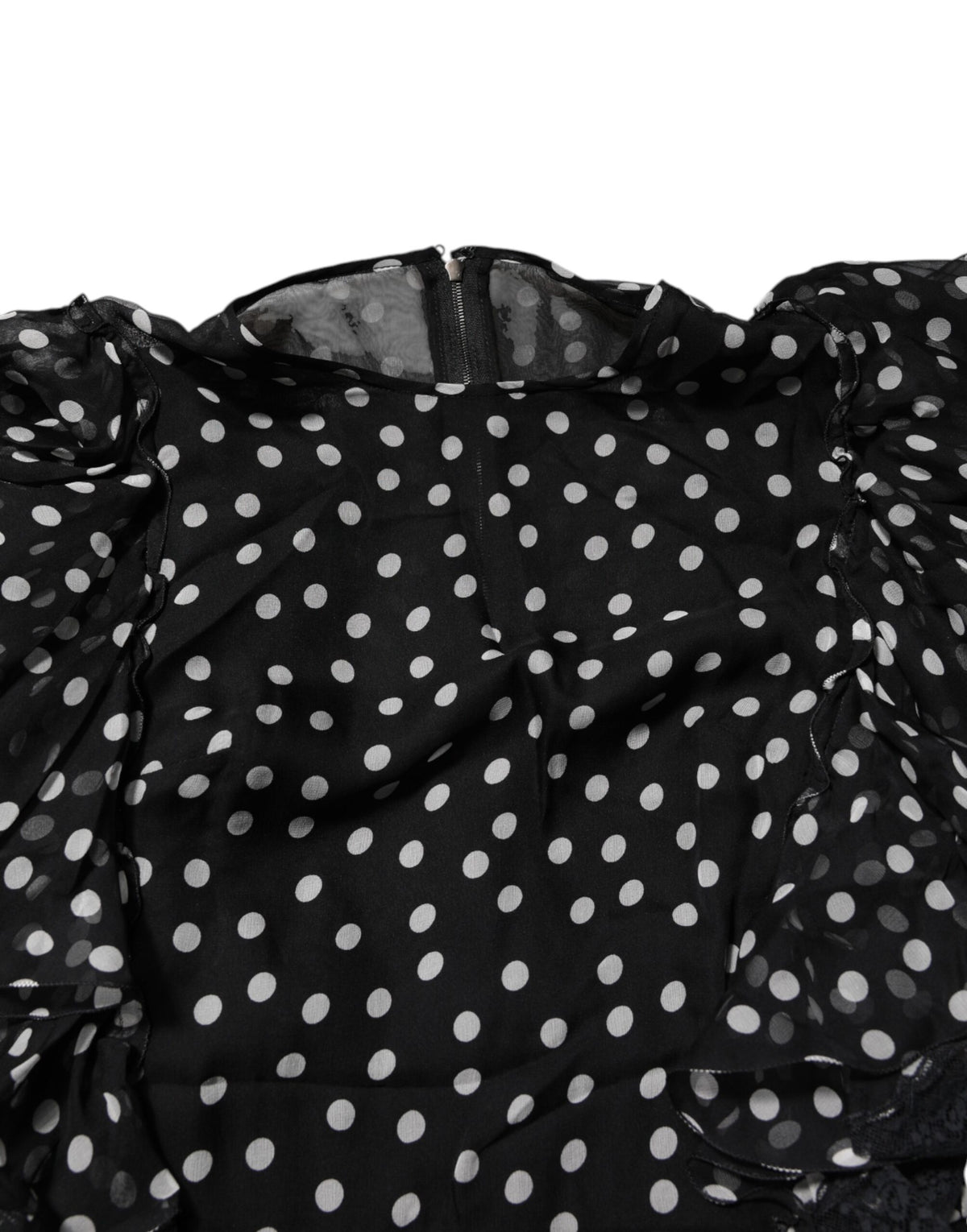 Dolce &amp; Gabbana – Chiffonkleid mit schwarzen und weißen Spitzen und Punkten