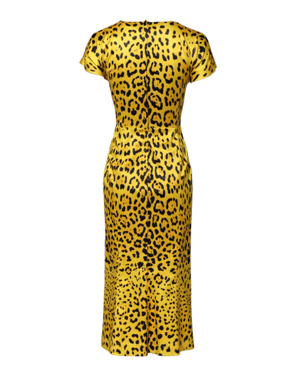 Dolce &amp; Gabbana – Gelbes Midi-Etuikleid aus Polyester mit Leopardenmuster